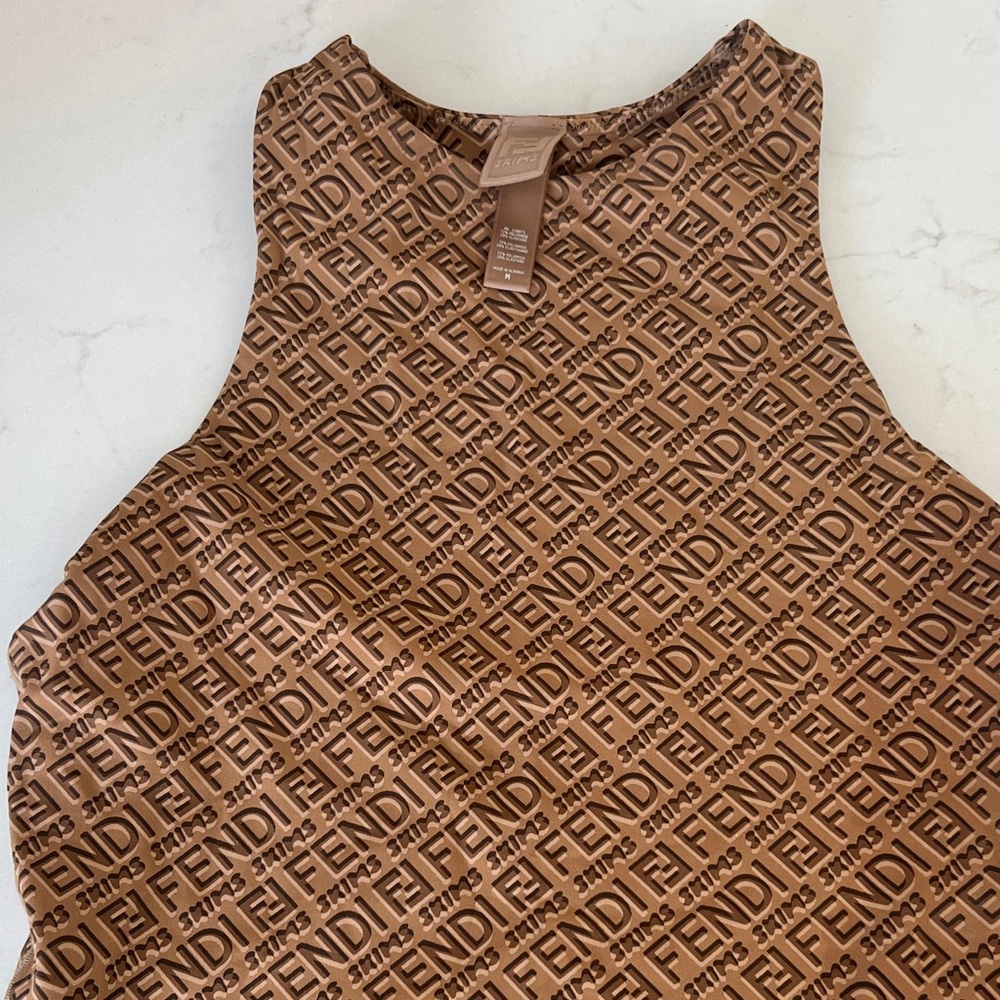 Fendi by Skims Brown Logo-Embossed Scoop Neck Bodysuit - Picture 6 of 8